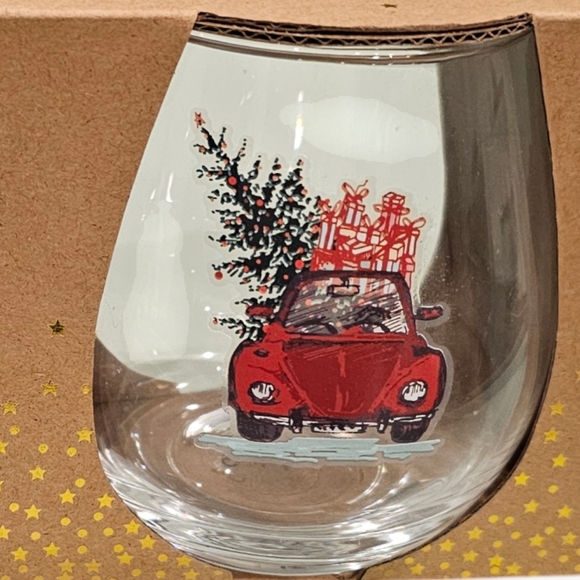 Set of 2 Stemless Wine Glasses Red Vintage Truck 16 FL OZ - Picture 4 of 6